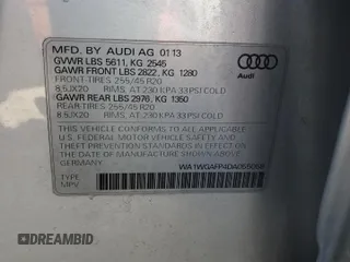 2013 Audi Q5 Prestige with VIN WA1WGAFP4DA055058, listed as a Copart auction lot 45501495 with 117,027 mi miles and Salvage title. Bid and sale history available at DreamBid. Image 14.