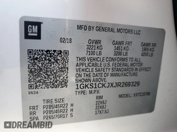 2018 GMC Yukon Denali with VIN 1GKS1CKJXJR269329, listed as a Copart auction lot 83078724 with 91,226 mi miles and Salvage Title. Bid and sale history available at carsss.com. Image 14.