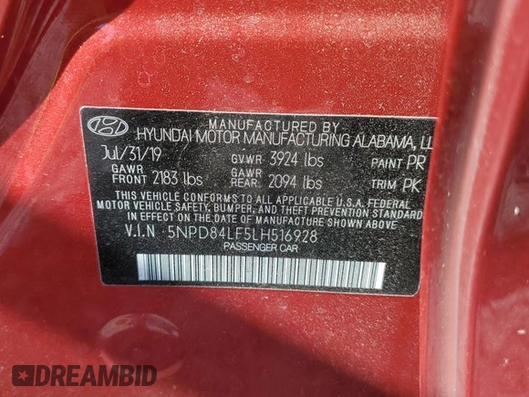 2020 Hyundai Elantra SEL z VIN 5NPD84LF5LH516928, wystawiony jako Copart lot #58024885 z przebiegiem 49 873 mil mil oraz Nie do naprawy • Non repairable. Historia ofert i sprzedaży dostępna na DreamBid. Obrazek 13.
