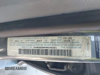 2004 Volkswagen Jetta GL z VIN 3VWRA69M64M044291, wystawiony jako IAAI lot #41882666 z przebiegiem 205 029 mil mil oraz . Historia ofert i sprzedaży dostępna na DreamBid. Obrazek 9.