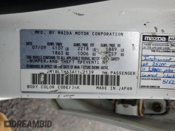 2010 Mazda 3 S Sport z VIN JM1BL1H63A1182139, wystawiony jako Copart lot #58746575 z przebiegiem 96 236 mil mil oraz Szkoda całkowita • Salvage title. Historia ofert i sprzedaży dostępna na DreamBid. Obrazek 12.