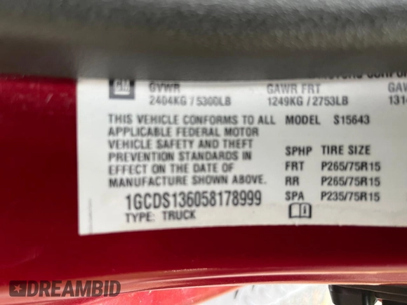 2005 Chevrolet Colorado 1SE LS Z71 with VIN 1GCDS136058178999, listed as a Copart auction lot 66412285 with 173,923 mi miles and Clean title. Bid and sale history available at DreamBid. Image 10.