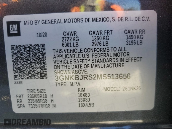 2021 Chevrolet Blazer LT с VIN 3GNKBJRS2MS513656, выставлен на аукционе Copart как лот 75902214 с пробегом 63 066 миль миль и Списание • Salvage title. История ставок и продаж доступна на DreamBid. Изображение 13.