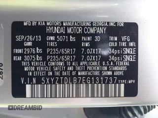 2014 Hyundai Santa Fe Sport with VIN 5XYZTDLB7EG131737, listed as a IAAI auction lot 41917793 with 155,233 mi miles. Bid and sale history available at carsss.com. Image 9.