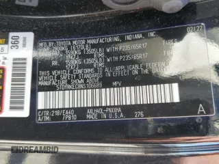2022 Toyota Sienna XLE with VIN 5TDYRKEC8NS106689, listed as a Copart auction lot 49428235 with 115,719 mi miles and Salvage Title. Bid and sale history available at carsss.com. Image 15.