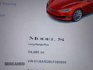 2020 Tesla Model S Long Range with VIN 5YJSA1E26LF390856, listed as a IAAI auction lot 41013728 with 54,985 mi miles. Bid and sale history available at carsss.com. Image 7.