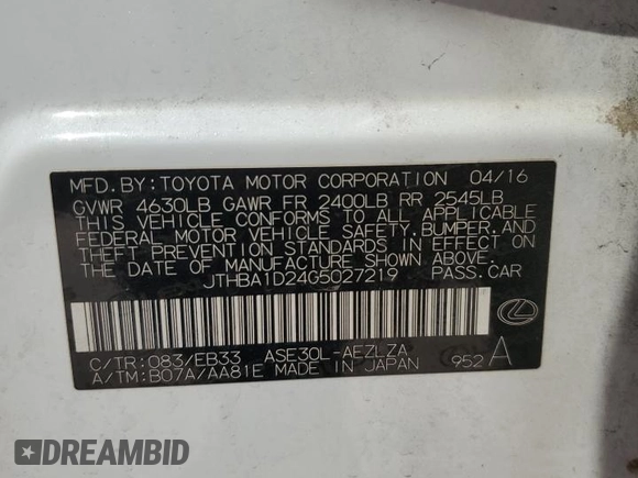 2016 Lexus IS 200t z VIN JTHBA1D24G5027219, wystawiony jako Copart lot #53406415 z przebiegiem 141 022 mil mil oraz Szkoda całkowita • Salvage title. Historia ofert i sprzedaży dostępna na DreamBid. Obrazek 15.