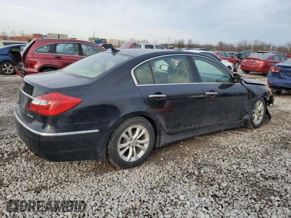 2013 Hyundai Genesis 3.8L with VIN KMHGC4DDXDU216586, listed as a Copart auction lot 46252005 with 166,975 mi miles and Salvage Title. Bid and sale history available at carsss.com. Image 3.