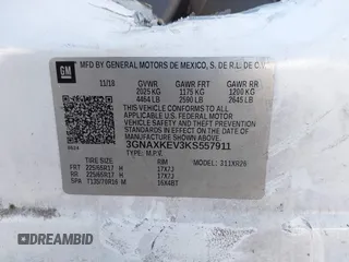 2019 Chevrolet Equinox LT with VIN 3GNAXKEV3KS557911, listed as a IAAI auction lot 41548620 with 106,858 mi miles and . Bid and sale history available at DreamBid. Image 9.