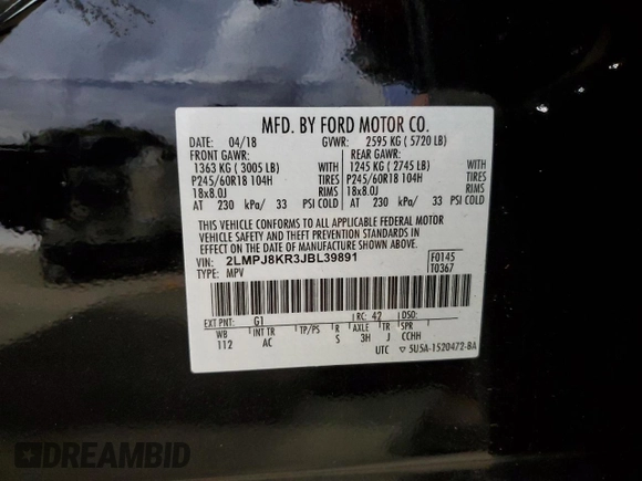 2018 Lincoln MKX Select with VIN 2LMPJ8KR3JBL39891, listed as a Copart auction lot 83009364 with 135,059 mi miles and Clean Title. Bid and sale history available at carsss.com. Image 13.