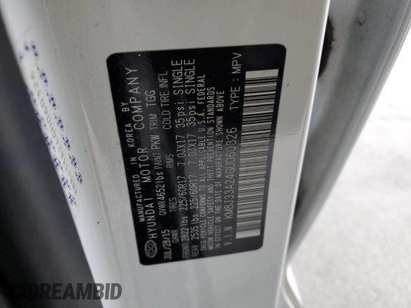 2016 Hyundai Tucson Eco with VIN KM8J33A24GU060326, listed as a Copart auction lot 76108294 with 142,498 mi miles and Salvage Title. Bid and sale history available at carsss.com. Image 15.