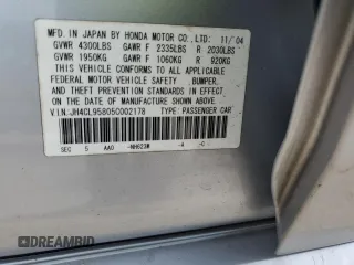2005 Acura TSX with VIN JH4CL95805C002178, listed as a Copart auction lot 65205975 with 221,502 mi miles and Salvage title. Bid and sale history available at DreamBid. Image 12.