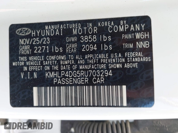 2024 Hyundai Elantra Limited with VIN KMHLP4DG5RU703294, listed as a IAAI auction lot 42137078 with 24,013 mi miles and . Bid and sale history available at DreamBid. Image 9.