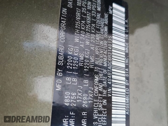2024 Subaru Outback Premium with VIN 4S4BTADC6R3140135, listed as a Copart auction lot 57850115 with 17,896 mi miles and Salvage title. Bid and sale history available at DreamBid. Image 13.