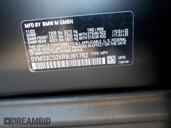 2024 BMW XM Label Red z VIN 5YM33CS0XR9U81782, wystawiony jako Copart lot #68884954 z przebiegiem Nie podano mil oraz Szkody całkowita. Historia ofert i sprzedaży dostępna na DreamBid. Obrazek 13.