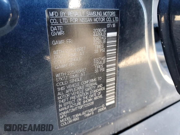 2016 Nissan Rogue SV with VIN KNMAT2MT7GP721008, listed as a Copart auction lot 48559485 with 187,319 mi miles and Salvage Title. Bid and sale history available at carsss.com. Image 13.