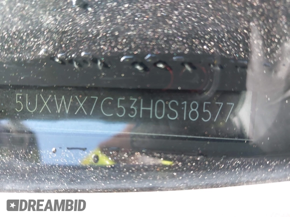 2017 BMW X3 xDrive35i with VIN 5UXWX7C53H0S18577, listed as a IAAI auction lot 41058829 with 127,549 mi miles and . Bid and sale history available at DreamBid. Image 9.