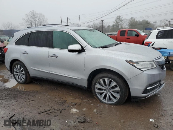 2015 Acura MDX Tech Pkg with VIN 5FRYD4H44FB003062, listed as a Copart auction lot 44702035 with 0 mi miles and Salvage Title. Bid and sale history available at carsss.com. Image 4.
