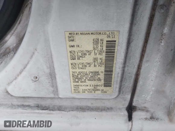 2013 Nissan NV SV z VIN 1N6BF0LY5DN110802, wystawiony jako IAAI lot #39917294 z przebiegiem 197 172 mil mil oraz . Historia ofert i sprzedaży dostępna na DreamBid. Obrazek 9.