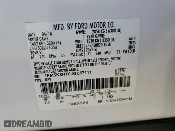 2018 Ford Explorer Platinum with VIN 1FM5K8HT0JGB57111, listed as a Copart auction lot 58837685 with 106,845 mi miles and Salvage title. Bid and sale history available at DreamBid. Image 14.