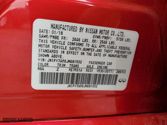 2018 Infiniti Q50 RED SPORT 400 with VIN JN1FV7AR6JM481502, listed as a Copart auction lot 79382084 with 74,095 mi miles and Salvage Title. Bid and sale history available at carsss.com. Image 12.
