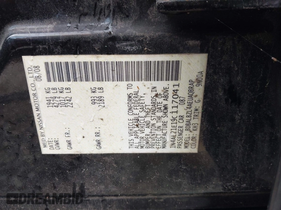 2009 Nissan Altima S z VIN 1N4AL21E19C117041, wystawiony jako IAAI lot #42251056 z przebiegiem Nie podano mil oraz . Historia ofert i sprzedaży dostępna na DreamBid. Obrazek 9.