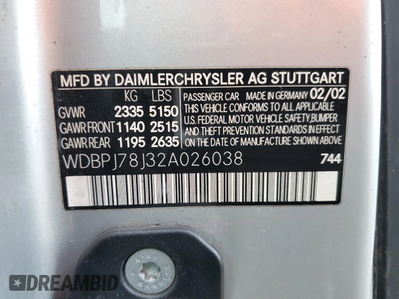 2002 Mercedes-Benz CL 500/600 с VIN WDBPJ78J32A026038, выставлен на аукционе Copart как лот 44579075 с пробегом 59 919 миль миль и Чистый • Clean title. История ставок и продаж доступна на DreamBid. Изображение 12.