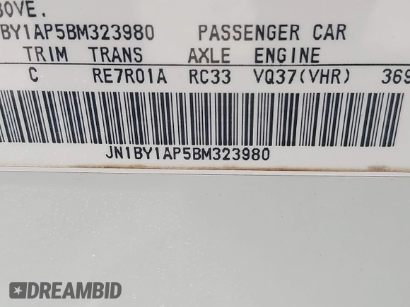 2011 Infiniti M with VIN JN1BY1AP5BM323980, listed as a IAAI auction lot 42293425 with 112,139 mi miles and . Bid and sale history available at DreamBid. Image 9.
