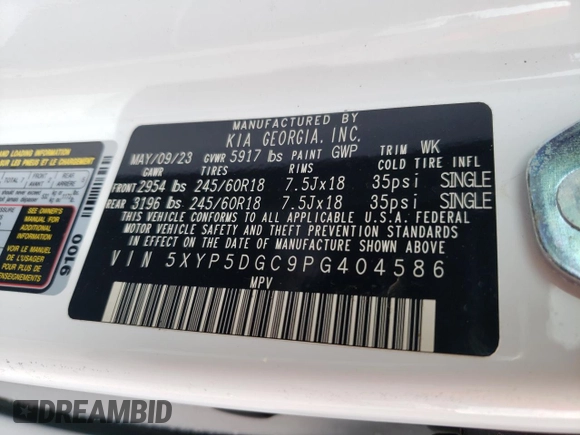 2023 Kia Telluride SX X-Line z VIN 5XYP5DGC9PG404586, wystawiony jako Copart lot #81227294 z przebiegiem 22 581 mil mil oraz Szkoda całkowita • Salvage title. Historia ofert i sprzedaży dostępna na DreamBid. Obrazek 13.