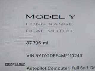 2021 Tesla Model Y Long Range with VIN 5YJYGDEE4MF119249, listed as a IAAI auction lot 41764711 with 87,796 mi miles. Bid and sale history available at carsss.com. Image 16.