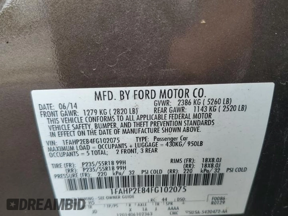 2015 Ford Taurus SEL z VIN 1FAHP2E84FG102075, wystawiony jako Copart lot #59740265 z przebiegiem 90 669 mil mil oraz Szkoda całkowita • Salvage title. Historia ofert i sprzedaży dostępna na DreamBid. Obrazek 12.