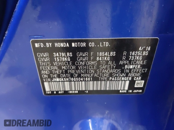 2016 Honda Fit EX z VIN JHMGK5H76GX041661, wystawiony jako IAAI lot #42162223 z przebiegiem 36 066 mil mil oraz . Historia ofert i sprzedaży dostępna na DreamBid. Obrazek 9.