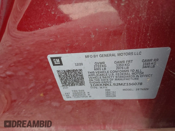 2021 GMC Acadia SLE with VIN 1GKKNKLS2MZ156078, listed as a IAAI auction lot 39121753 with Not Provided miles and . Bid and sale history available at DreamBid. Image 9.
