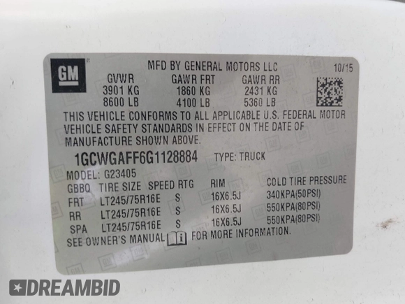 2016 Chevrolet Express Cargo with VIN 1GCWGAFF6G1128884, listed as a IAAI auction lot 42414808 with 198,206 mi miles and . Bid and sale history available at DreamBid. Image 9.