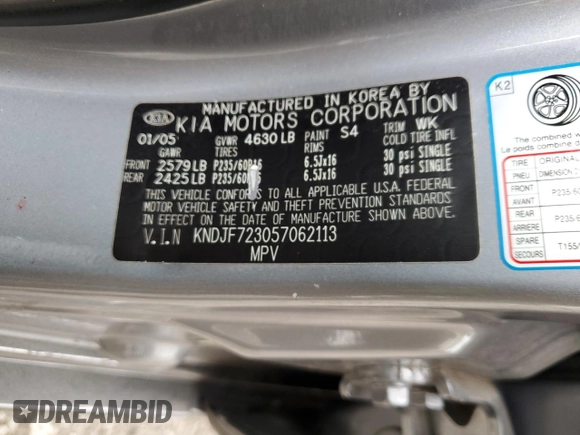 2005 Kia Sportage LX with VIN KNDJF723057062113, listed as a Copart auction lot 66630164 with 129,715 mi miles and Salvage Title. Bid and sale history available at carsss.com. Image 13.