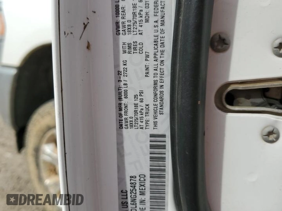 2022 Ram 2500 Big Horn with VIN 3C6UR5DL6NG254878, listed as a Copart auction lot 54176965 with Not provided miles and Salvage title. Bid and sale history available at DreamBid. Image 12.