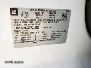 2015 Chevrolet Tahoe LS with VIN 1GNSCAKC2FR229305, listed as a Copart auction lot 59202845 with Not provided miles and Clean title. Bid and sale history available at DreamBid. Image 13.