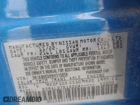 2022 Nissan Sentra SV with VIN 3N1AB8CV8NY315858, listed as a Copart auction lot 44257615 with 19,164 mi miles and Salvage Title. Bid and sale history available at carsss.com. Image 12.