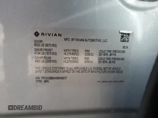 2025 Rivian R1S Adventure with VIN 7PDSGBBA4SN049237, listed as a Copart auction lot 53455505 with 0 mi miles and Salvage Title. Bid and sale history available at carsss.com. Image 13.
