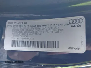 2013 Audi A5 Prestige z VIN WAUVFAFH6DN002171, wystawiony jako IAAI lot #41645193 z przebiegiem 74 054 mil mil oraz . Historia ofert i sprzedaży dostępna na DreamBid. Obrazek 9.