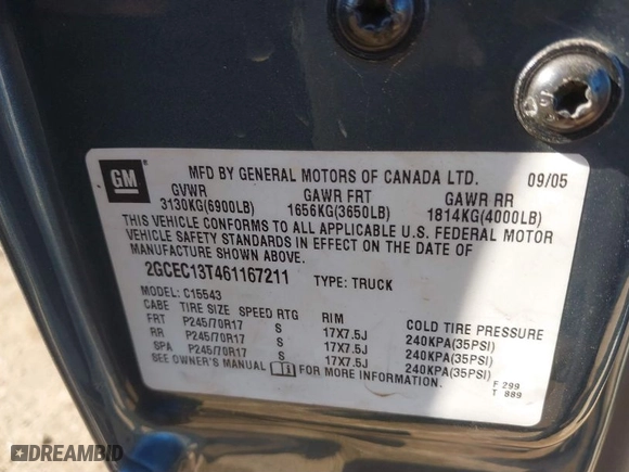 2006 Chevrolet Silverado 1500 LT1 with VIN 2GCEC13T461167211, listed as a IAAI auction lot 41456631 with 334,244 mi miles. Bid and sale history available at carsss.com. Image 9.
