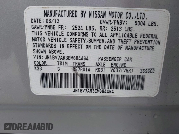 2014 Infiniti Q50 Sport with VIN JN1BV7AR3EM684464, listed as a IAAI auction lot 42449389 with 149,380 mi miles and . Bid and sale history available at DreamBid. Image 9.