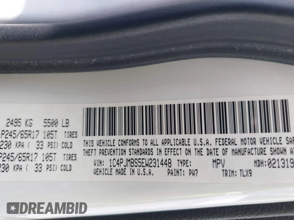 2014 Jeep Cherokee Trailhawk with VIN 1C4PJMBS5EW231448, listed as a IAAI auction lot 42632143 with 97,461 mi miles and . Bid and sale history available at DreamBid. Image 9.