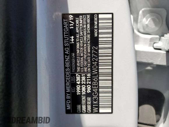 2020 Mercedes-Benz A 220 z VIN W1K3G4EB6LW042772, wystawiony jako Copart lot #58492875 z przebiegiem 25 162 mil mil oraz Tytuł czysty. Historia ofert i sprzedaży dostępna na DreamBid. Obrazek 13.