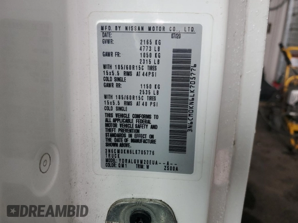 2020 Nissan NV200 SV with VIN 3N6CM0KN6LK705776, listed as a Copart auction lot 52833325 with 120,203 mi miles and Clean title. Bid and sale history available at DreamBid. Image 13.