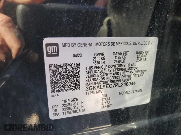 2023 GMC Terrain AT4 with VIN 3GKALYEG7PL246044, listed as a Copart auction lot 53445975 with 43,246 mi miles and Non repairable. Bid and sale history available at DreamBid. Image 14.