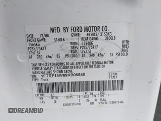 2009 Ford F-150 XL with VIN 1FTRF14W69KB06545, listed as a IAAI auction lot 41109287 with 104,713 mi miles and . Bid and sale history available at DreamBid. Image 9.