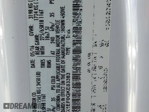 2016 Ford F-150 XLT with VIN 1FTFX1EF0GKE83383, listed as a Copart auction lot 63534715 with Not provided miles and Salvage title. Bid and sale history available at DreamBid. Image 13.