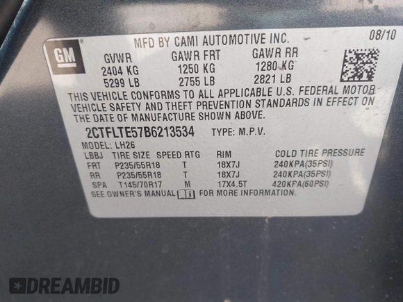 2011 GMC Terrain SLE-2 with VIN 2CTFLTE57B6213534, listed as a IAAI auction lot 41670300 with 1 mi miles. Bid and sale history available at carsss.com. Image 8.