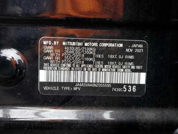 2022 Mitsubishi Eclipse Cross LE with VIN JA4ASVAA0NZ055595, listed as a Copart auction lot 78072354 with 24,091 mi miles and Salvage title. Bid and sale history available at DreamBid. Image 14.